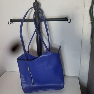Tuscany Leather Tote Bagpack Blue Zipper Design Bag Handmade Leather Italy